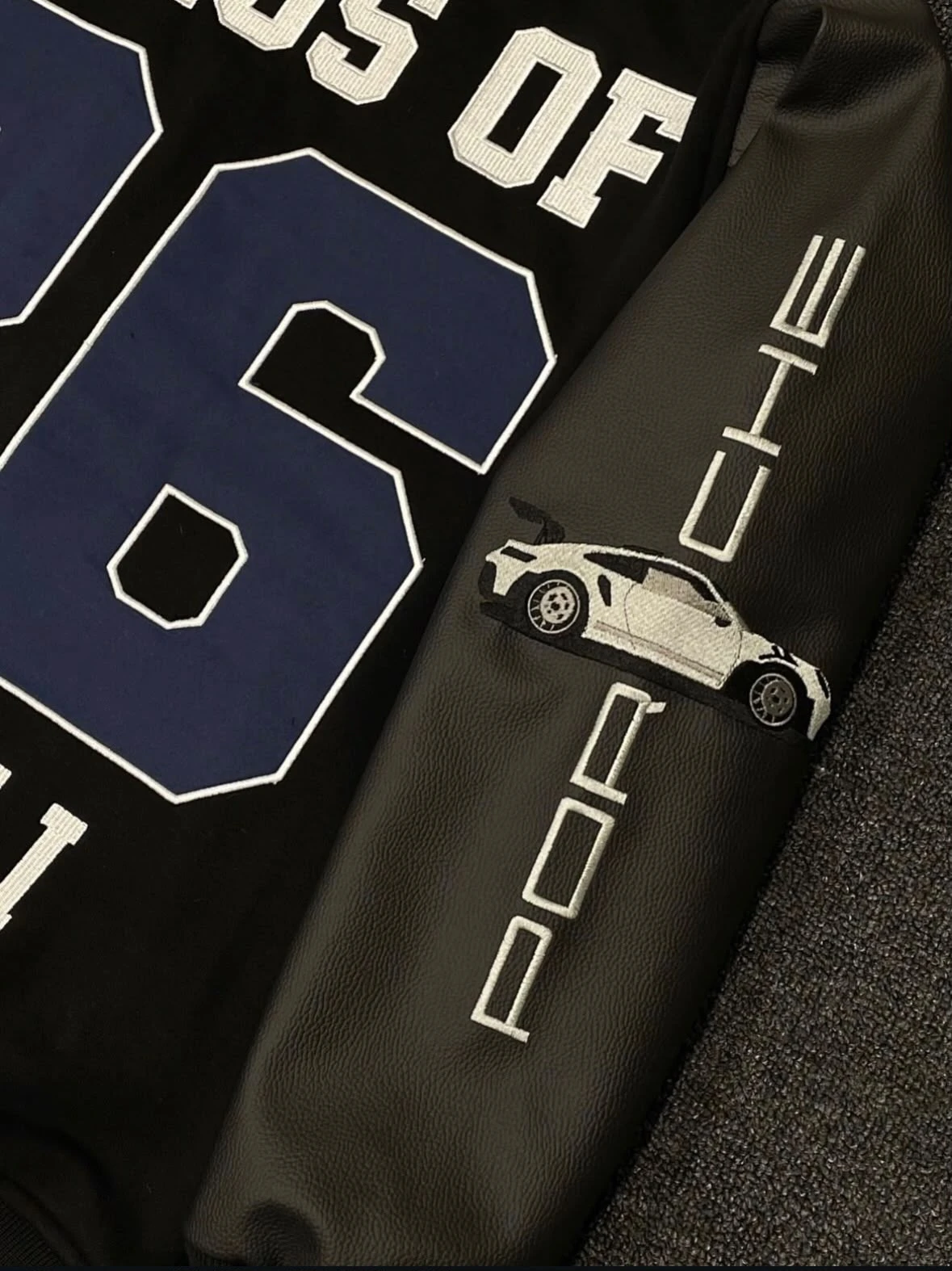 Close-up of felt varsity numbers